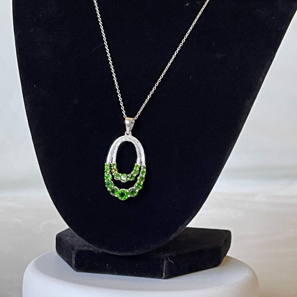 2.75CTW Round, Russian Chrome Diopside Sterling Silver Pendant with 18" Chain